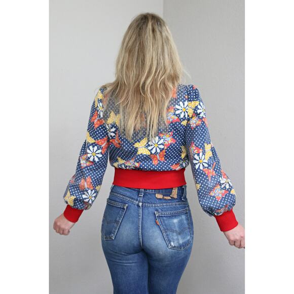 1970's Vintage Butterfly Fade & Dagger Collar Lightweight Jacket ~ Women's XS SM - Picture 3 of 9